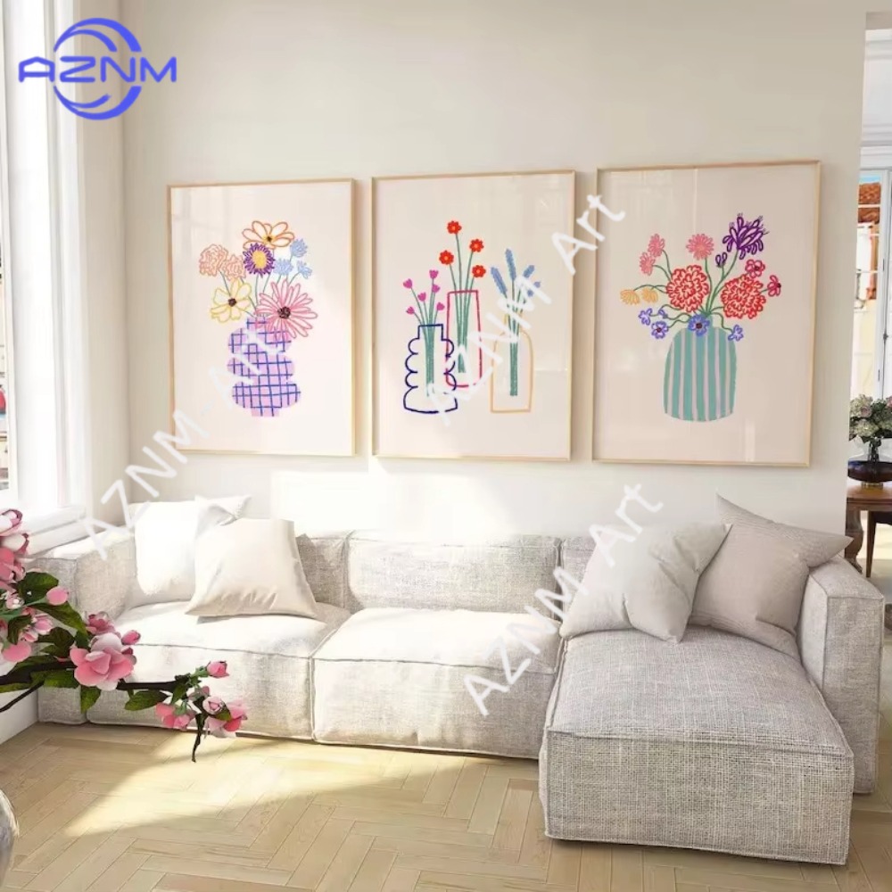 Florist Supply Vases - 1/3 ชิ้น ภาพวาดแจกันดอกไม้แบบนามธรรม โปสเตอร์ช่อดอกไม้สีพาสเทล ภาพวาดบนผ้าใบตลาดดอกไม้สไตล์เรโทร สำหรับตกแต่งผนังห้องและบ้าน