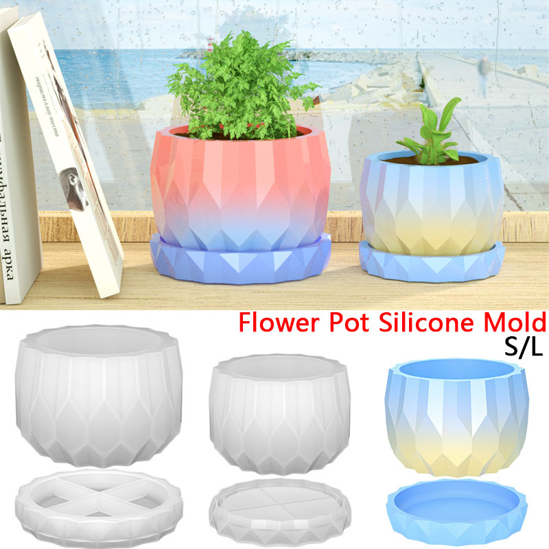Florist Supply Vases - 1 ชุดซิลิโคน Planter แม่พิมพ์สําหรับคอนกรีตดอกไม้หม้อและจานรอง DIY เพชรรูป
